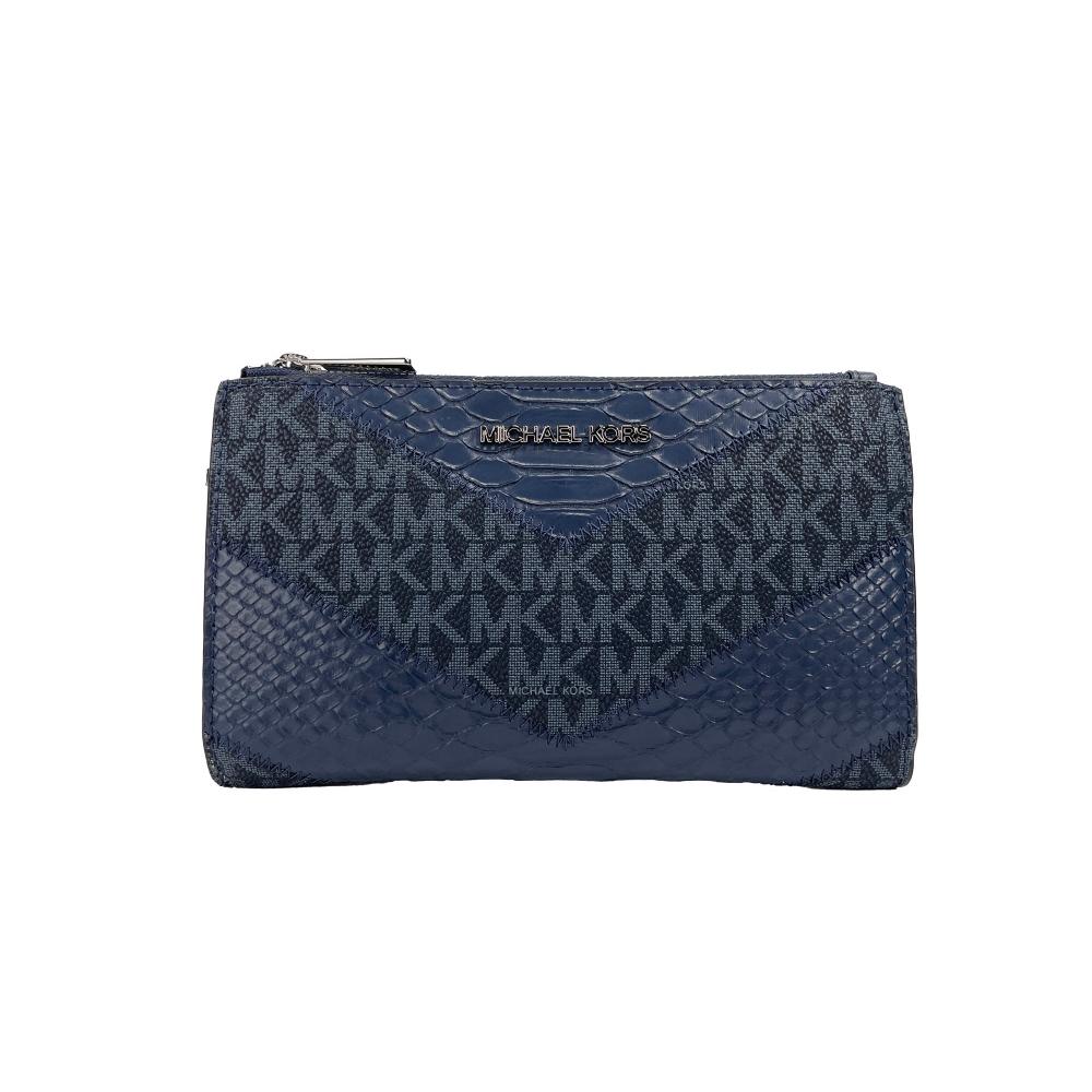 

Michael Kors Jet Set Большой женский кошелек с двойной молнией Python Темно-синий браслет на запястье