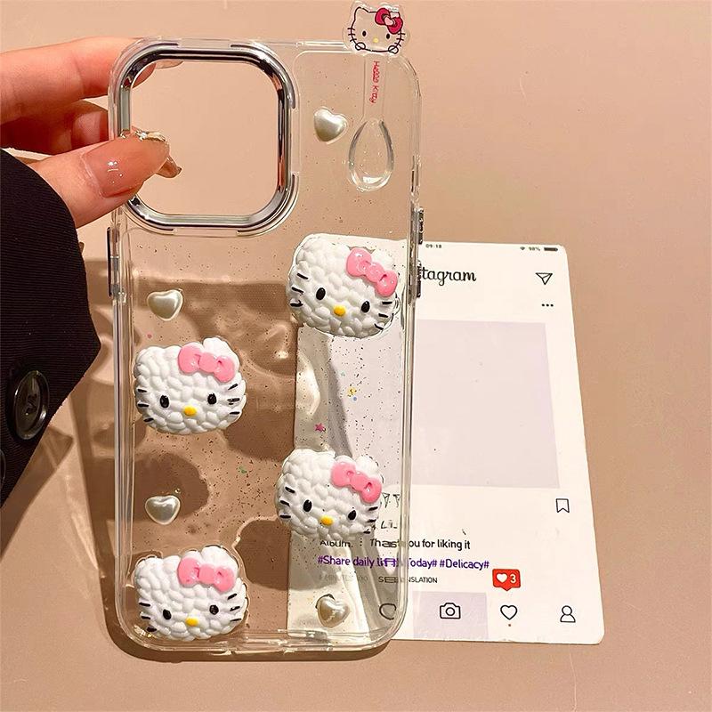 Cartoon Kt Glitter Mobile Phone Case For Iphone16Promax Transparent Apple 17 Girl Heart 15Pro Women'S Model