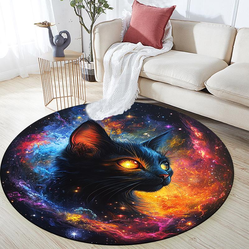 Cosmic Cat Round Area Rug,Carpet Rug for Living Room Bedroom Sofa Playroom Decor,Non-slip Floor Mat