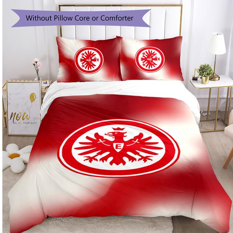 Set Lenzuola Stampato Calcio Eintracht Frankfurt 3 Pezzi, Comodo Set Copripiumino per Camera da Letto Delicato sulla Pelle