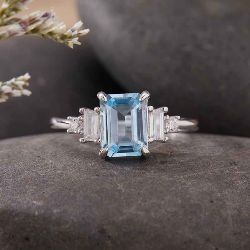 Sugar Cube Natural Topaz Citrine Amethyst Ring Women'S S925 Sterling Silver Colored Treasure Jewelry Index Finger Ring