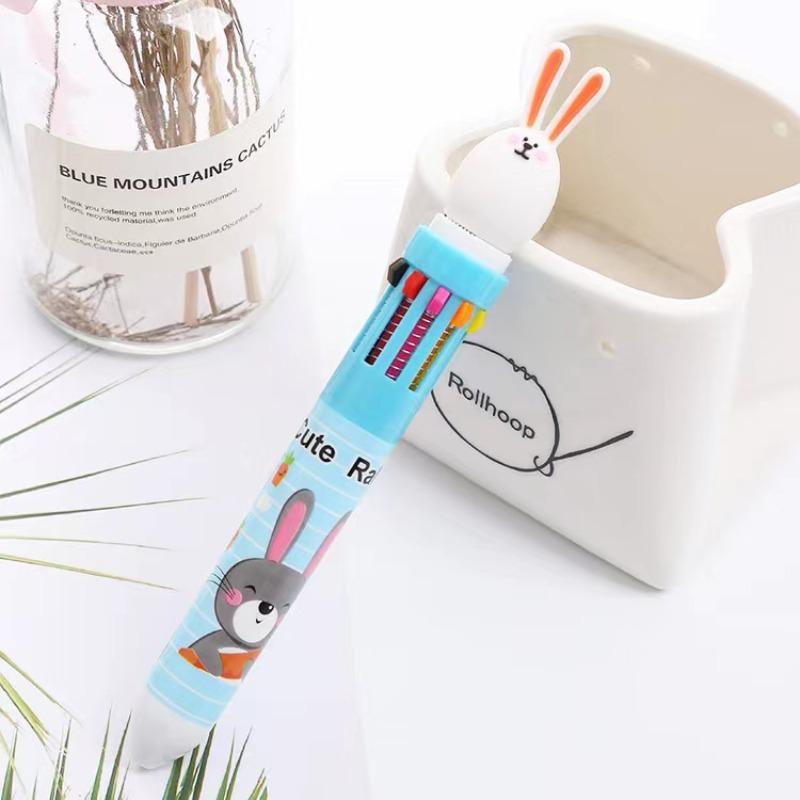 Ten-color Ballpoint Pen Girl Heart Cartoon Press Multi-color Pen Multi-function Color Handbook Pen Creative Cute Pen