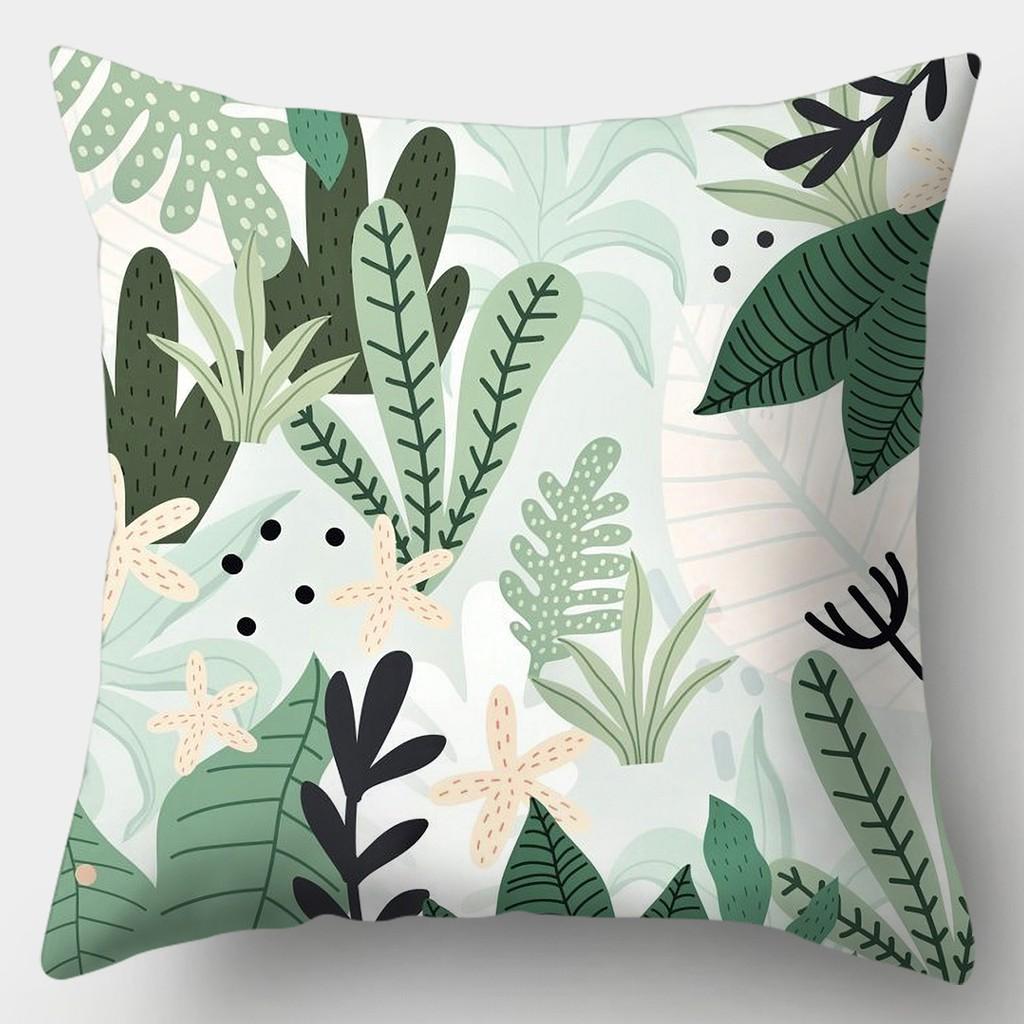 Avocado Green Pillowcase Square Sofa Pillowcase Plaid Plant Print Cushion Cover