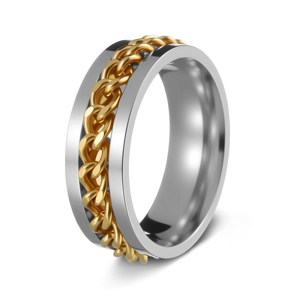 Men's Titanium Steel Rotating Chain Ring - Rotatable Stress Relief Jewelry and Beer Bottle Opener