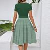 Women's Casual Fashion Belted Striped Printed Short Sleeve Round Neck Elegant Flowing Dress