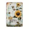 Room Decoration Happy Bee Retro Metal Tin Plate, Indoor and Outdoor Decoration Hanging Tin Painting, Wall Room Residential
