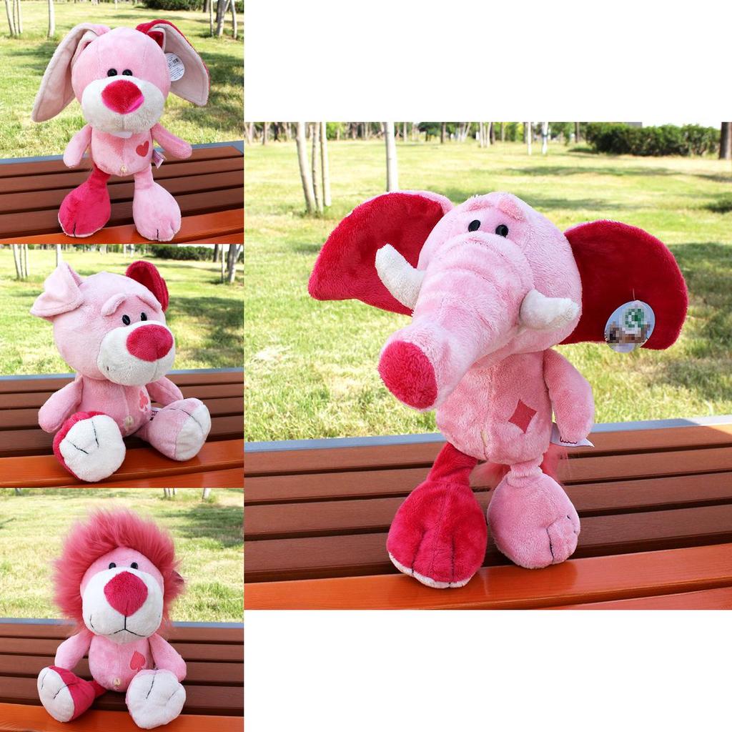 Soft Plush Animal Dolls Set Lion Elephant Rabbit Kids Toy For Bedroom Decor
