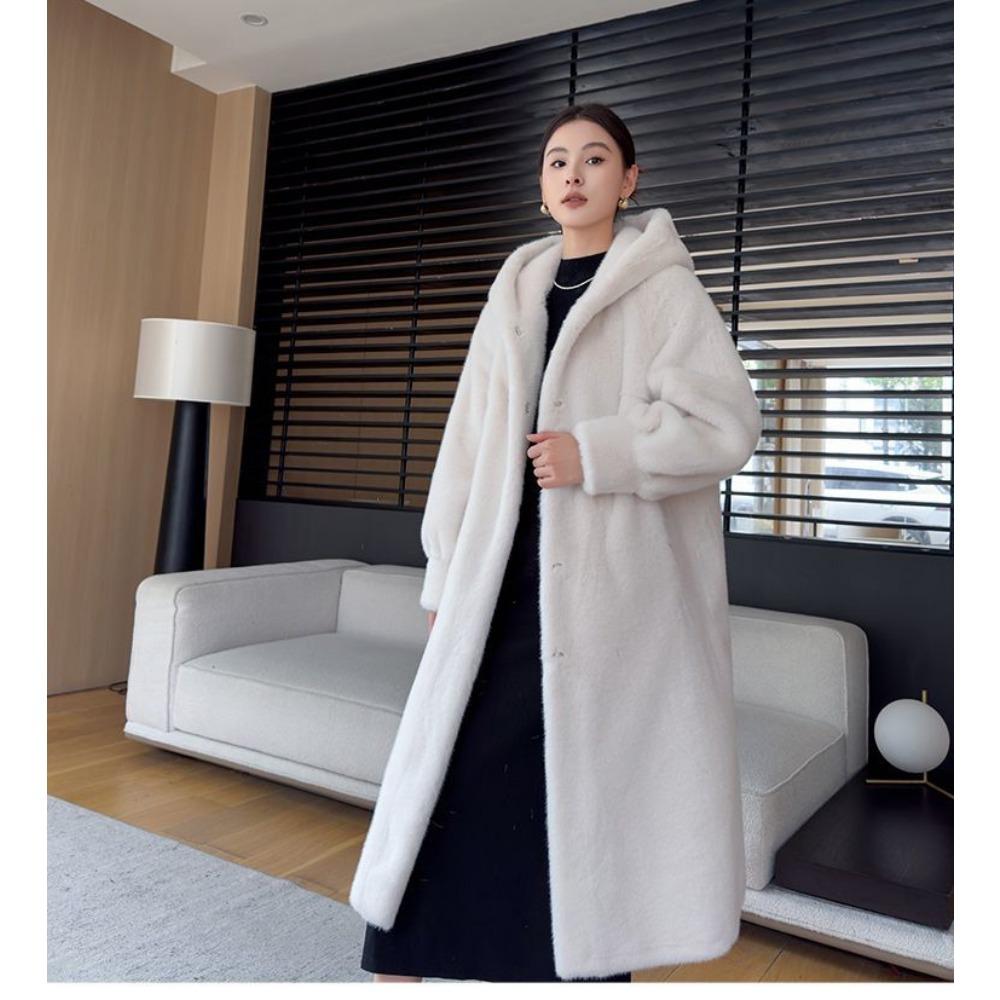 Winter New Warm Jacket Velvet Mink Coat Women's Whole Mink Environmentally Friendly Mink Fur Mid-length Coat
