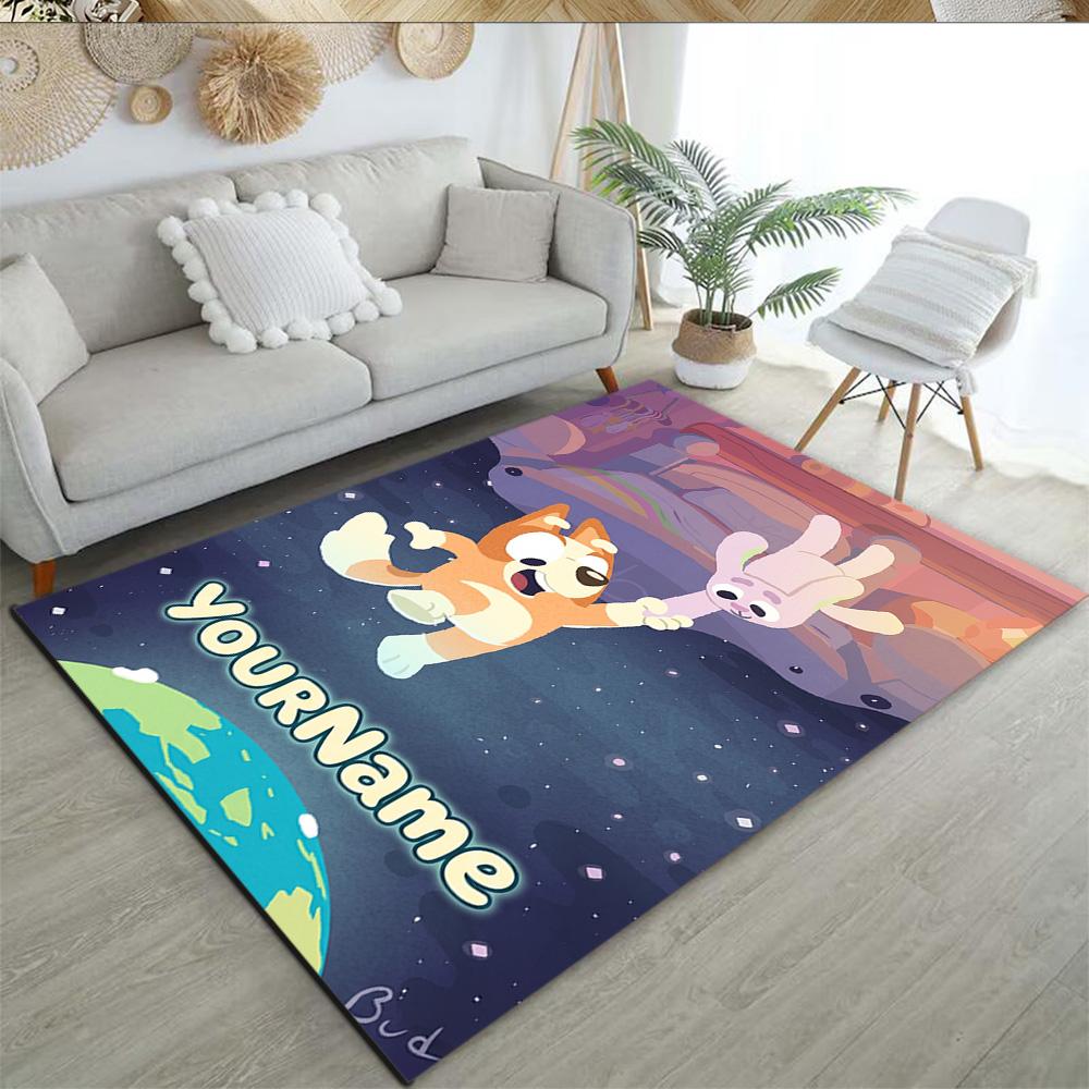Bluey 149 Personalized Text Area Rug Design for Foyer Balcony Playrooms Dormitory Anti-slip Rug Decorate Offices Birthday/Christmas Gift