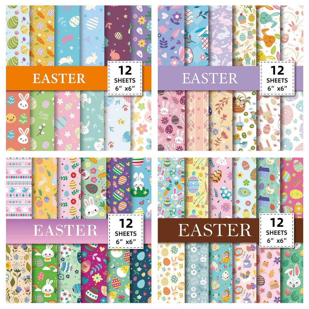 12 Sheets/Pack Easter Series High-Value Rabbit Egg Material Paper Decoration Diy