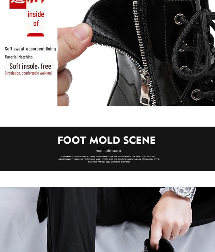 2024 Spring Patent Leather Martin Boots - Men's All-Match, Trendy British Style Work Shoes (33988-R)