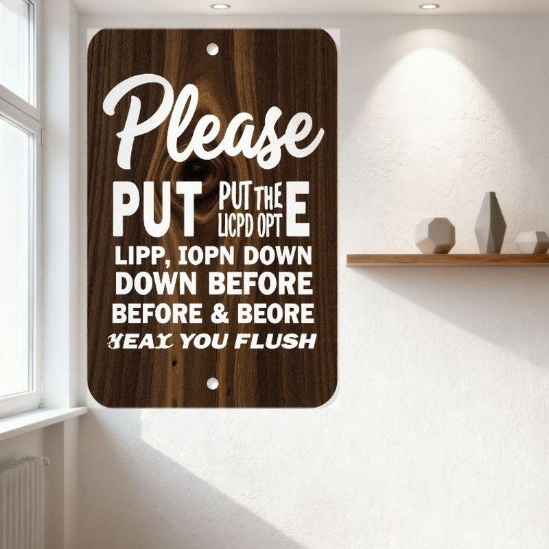 Humor Put Lid IOPN Down Metal Tin Sign, Vintage Typography Decor for Restroom Home Bar Man Cave Cafe, Playful Misspelled Message