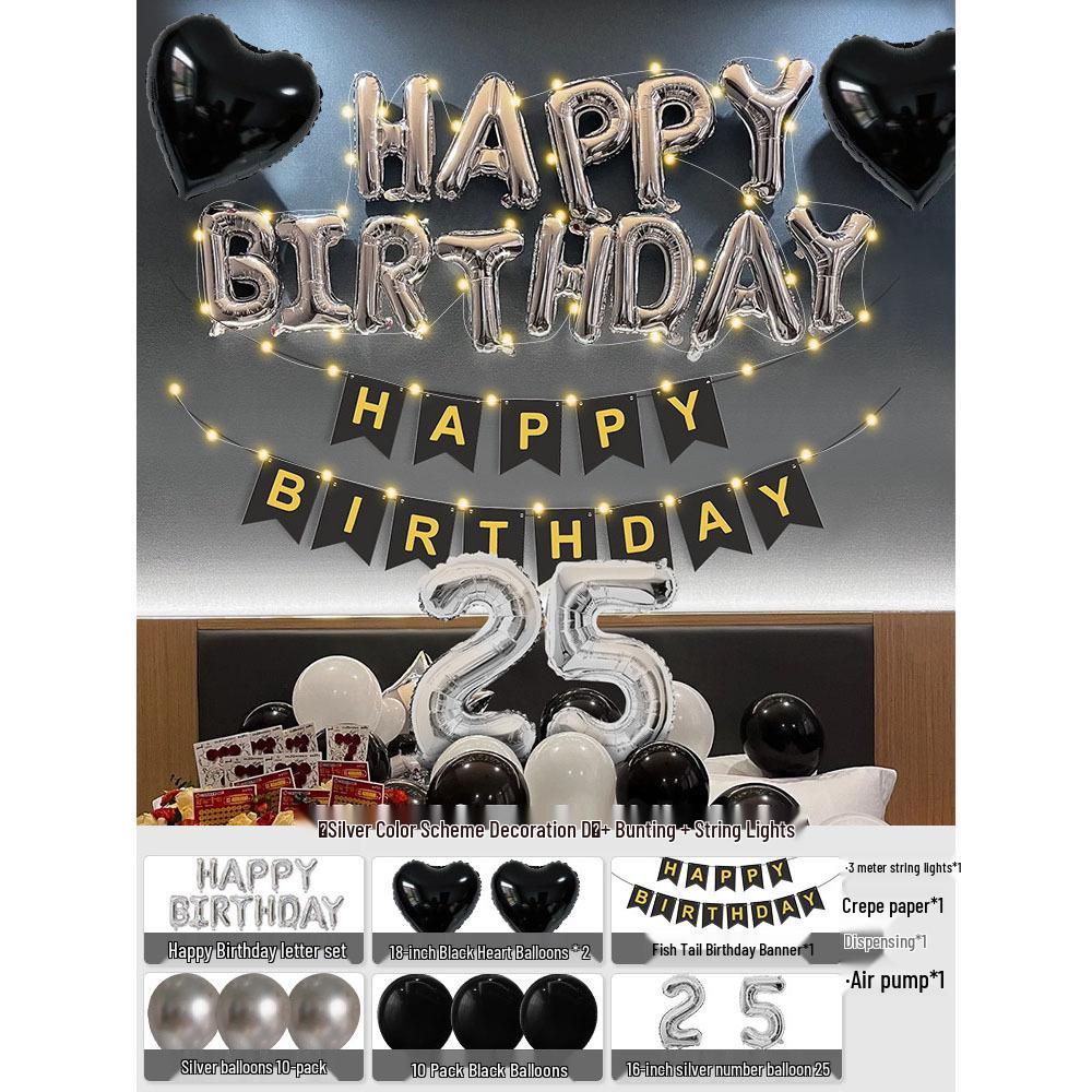 Elegant Birthday Decorations for Men: Number Balloons and High-Class Atmosphere for Husband or Boyfriend's Surprise Party.