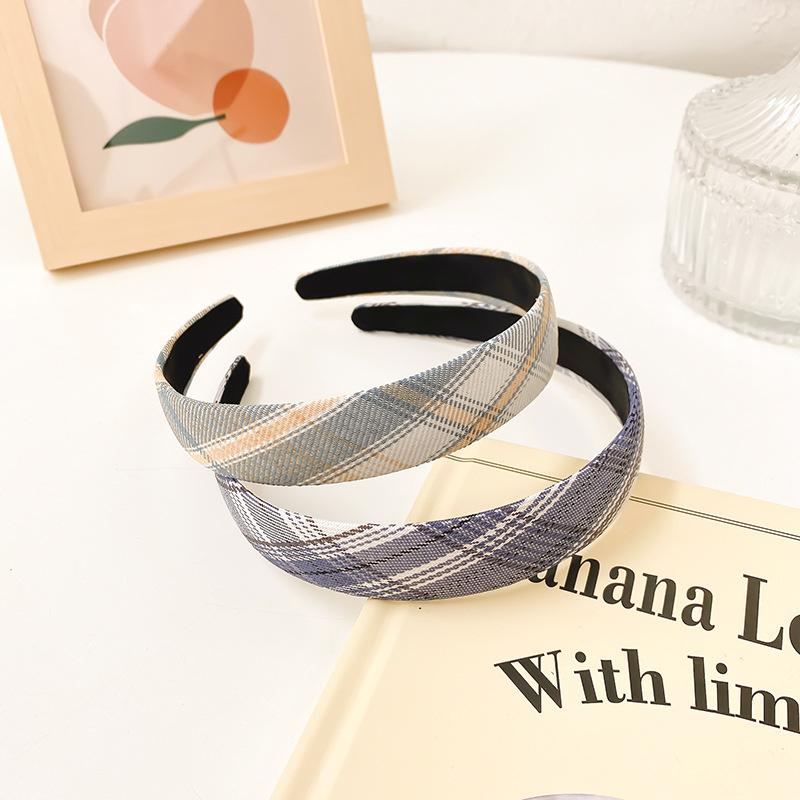 2 Stück/Set 2 cm dünner karierter Stoff-Haarreif für Frauen Mädchen tägliche Presse Haaraccessoires Koreanische JK Studentenuniform Kopfbedeckungen