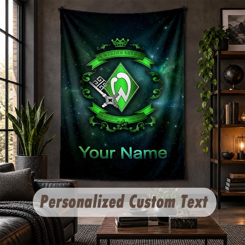 Personalized Wall Tapestry,Werder Bremen FC Custom Text, Soft Fabric Wall Art For Indoor Decoration