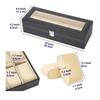 6-Seater Faux Leather Watch Box with Glass Cover - Elegant Black Rectangular Display Case Watches & Jewelry, Soft Suede Lining