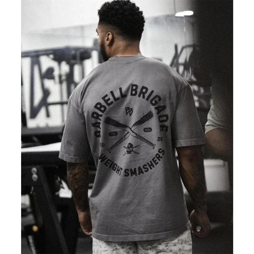 Barbell Brigade WEIGHT SMASHERS TEE Men's Short Sleeve Fitness T Shirt Running Sport Gym Muscle T-shirts Oversized Workout Tops