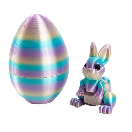 3D-gedruckte Ostereier mit Hase darin, bewegliche flexible Fidget-Hasenspielzeuge, Osterkorb