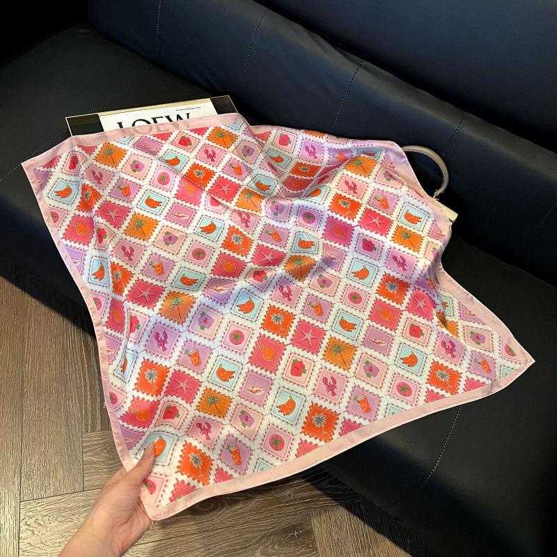 Fashion Black and White Printing Temperament Square Scarf Imitation Silk Korean Version Decorative Scarf Scarf Professional Decorative Shawl Silk Scar