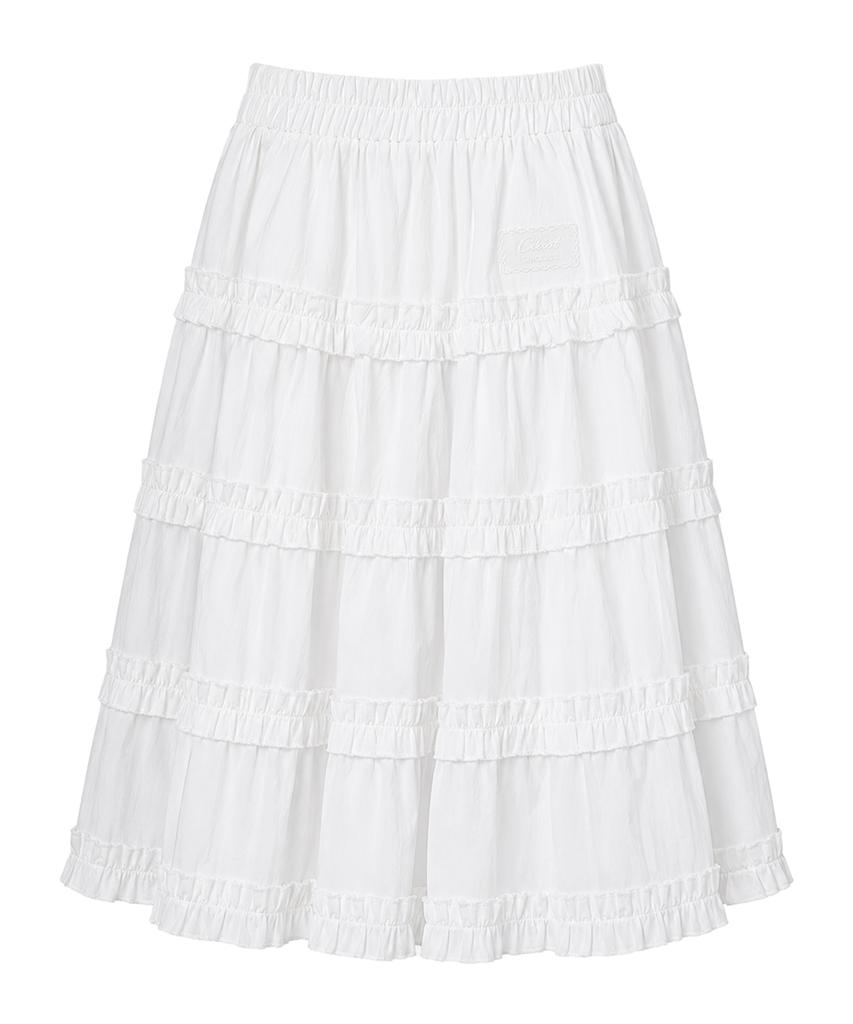 Cloet Tiered Frill Flare Skirt + White