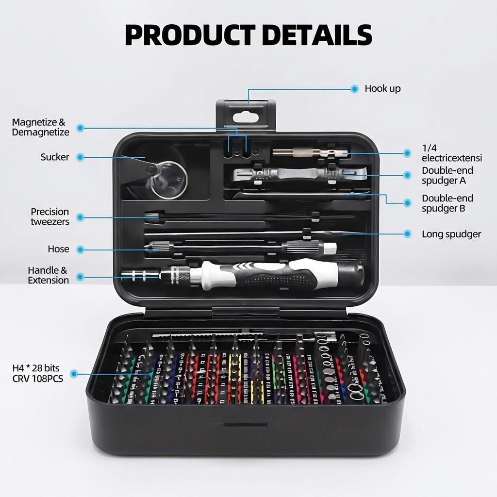 

Набор мини-прецизионных отверток 132 в 1, магнитные инструменты для ремонта с цветовой маркировкой, 108 бит, ручной инструмент