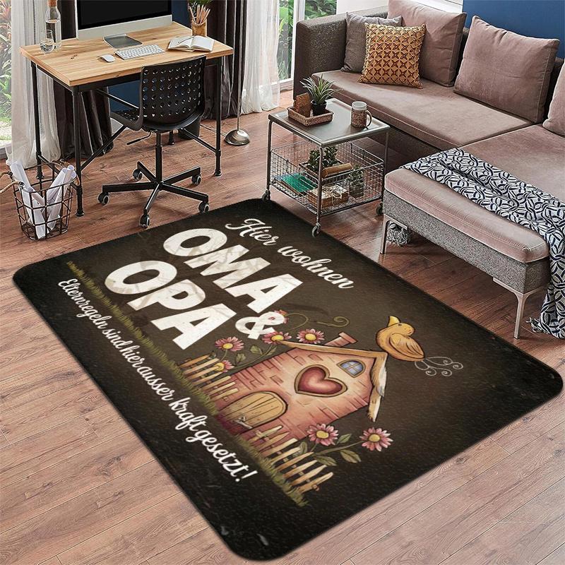 1pc "Hier Wohnen OMA & OPA" Text DoorMat, Non-slip Carpet, Suitable for Living Room, Bedroom, Bathroom, Holiday Home Decoration