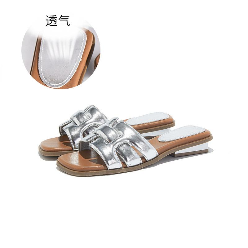 

Квадратные плетеные шлепанцы с открытым носком для женщин, ленивые и универсальные, и пляжные сандалии для женщин 40 серебряный