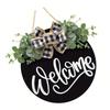 Welcome Door Sign Black Color Wreath Round Shape Hanging Welcome Doorplate for Home
