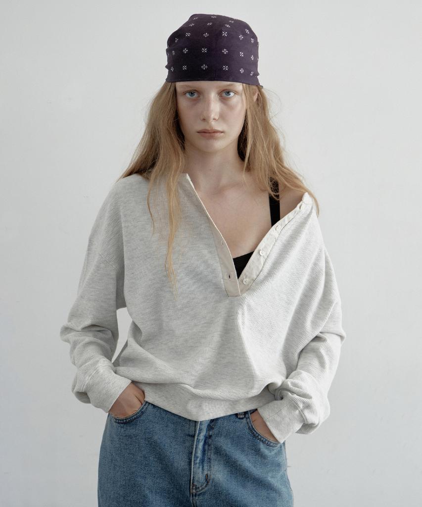 TOAVE Waffle Half-Open Sweatshirt (Oatmeal)