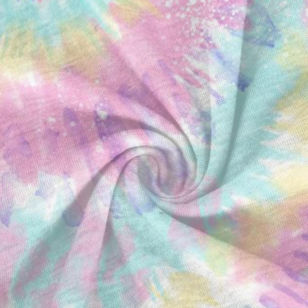 T-shirt décontracté à manches courtes et col en V pour femme, grande taille, imprimé tie-dye, avec poches