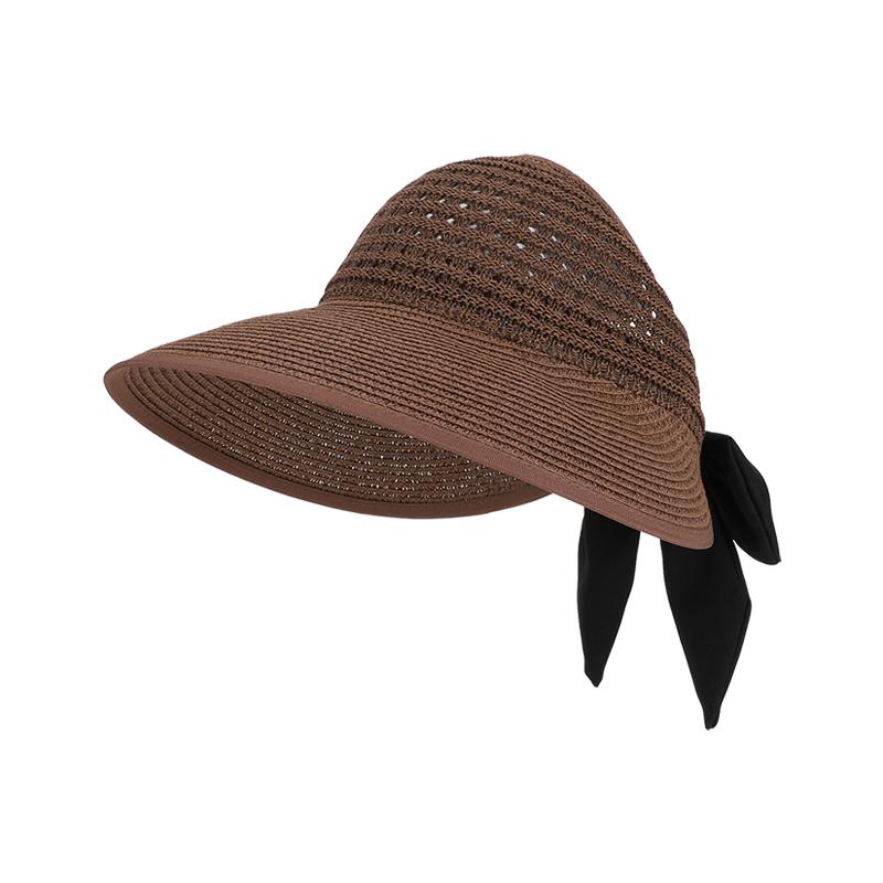 Summer sun hat women's Korean version fashionable bow top sun hat outdoor travel straw woven large eave sun hat