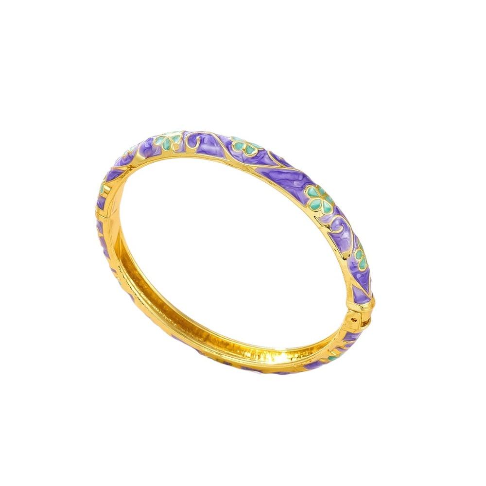 Chinese Hawaiian Flower Bangle Square Shape Women's Hand Bracelet Vintage Cloisonne Bangle Girls