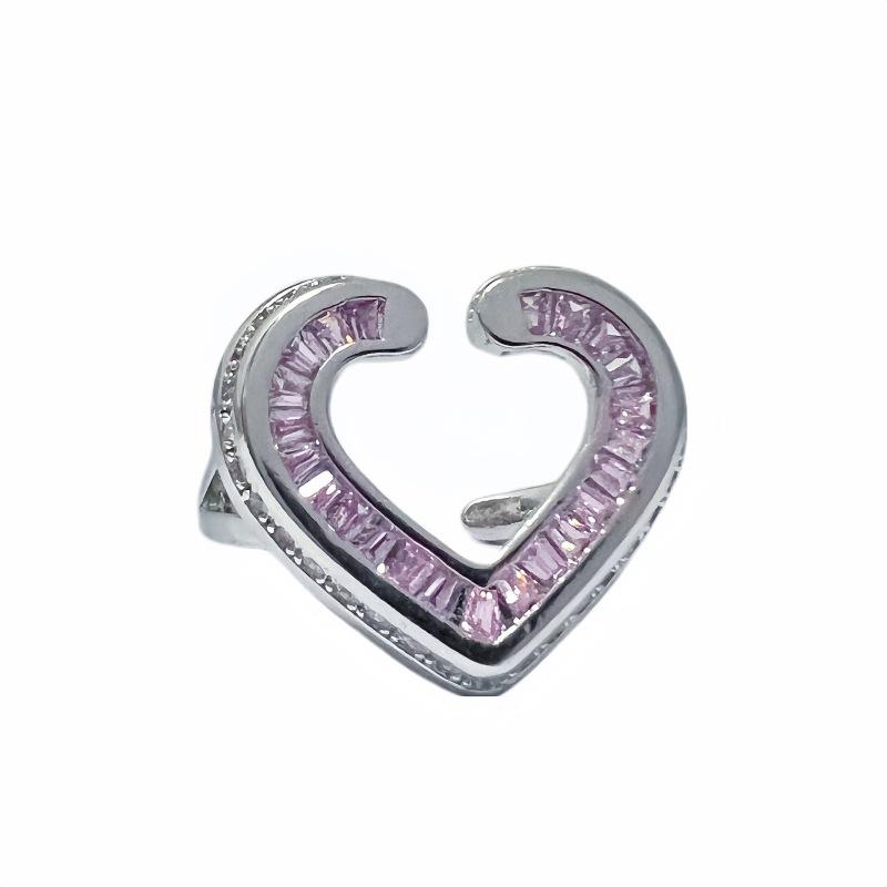 Pink Zircon Series High-End Light Luxury Sweet Cool Wind Opening Ring Niche Design Stacking Love Personalized Ring
