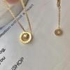 Korean-Style 24K Gold-Plated Titanium Necklace with Double Ring and Interlocking Beads