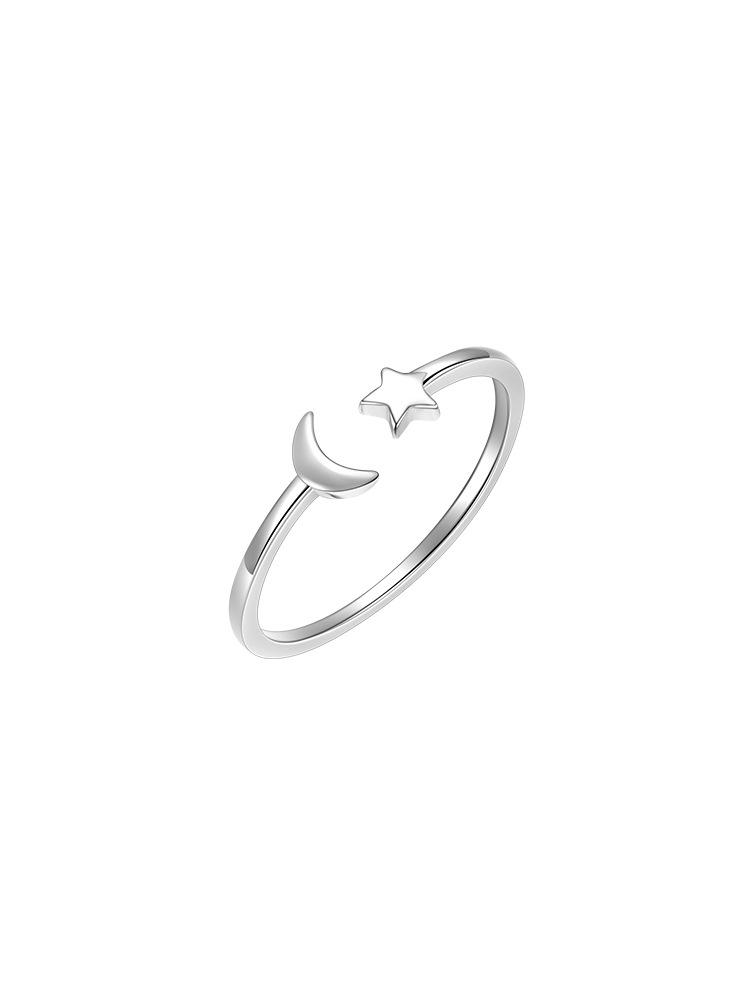 925 Silver-Plated Star and Moon Open Ring: Elegant Summer Design for Women