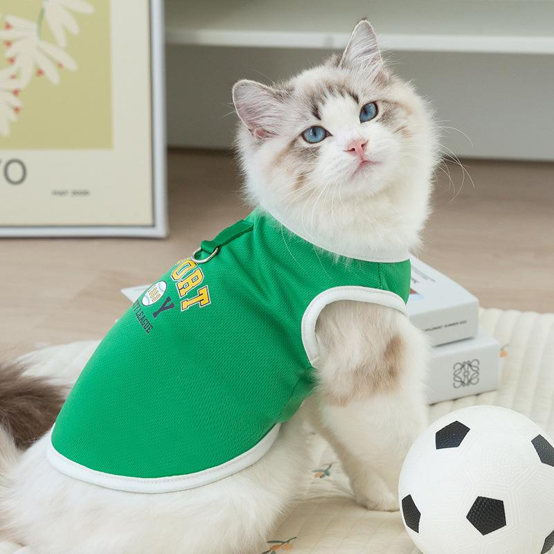 Spring and Summer Breathable Grid Cat Vest Ragdoll Cat Blue Cat Anti-Hair Loss Thin Summer Puppy Dog Pet Clothes