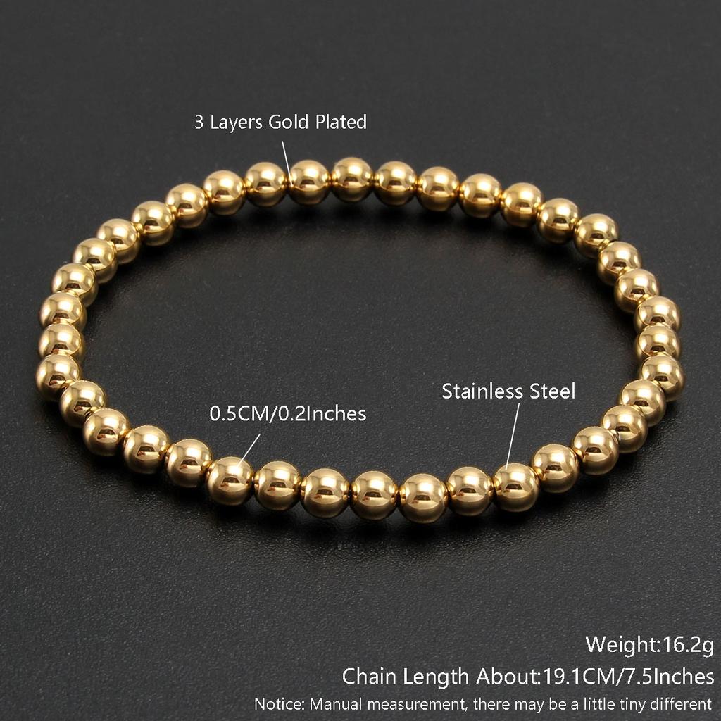 MHS.SUN Trend Stretch Stainless Steel Bracelets Gold Sliver Color 2MM 5MM 8MM Stacked Ball Beaded Bracelet For Women Men Jewelry