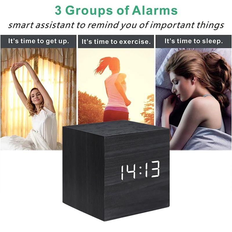 ABIY Square Wooden LED Digital Alarms Clock Wooden Retro Luminous Clock LED Bedside Table Desktop Clock Mini Digital Clock