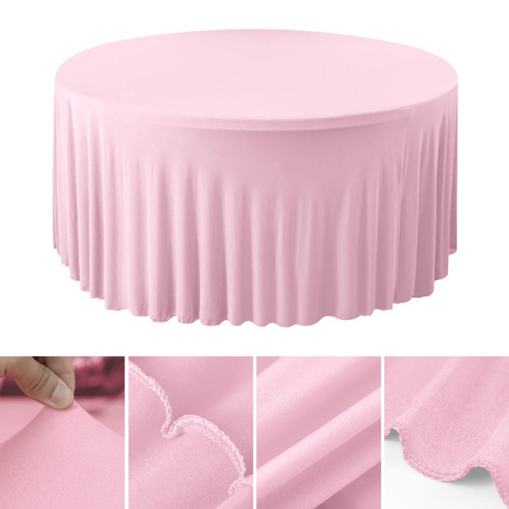 Washable Round Tablecloth Stretch Fitted Stain Resistant Stretch Tablecloth Elastic Ruffle Pleated Skirt Table Cover