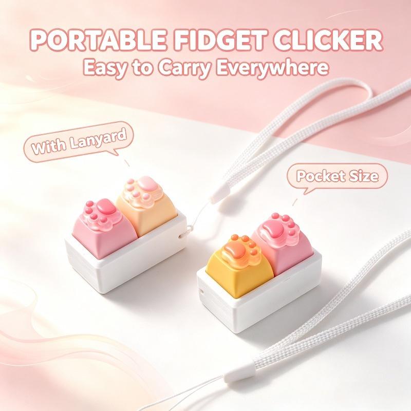 Cute Cat Paw Fidget Keycap Toy 2-Key Stress Relief Push Pop Keychain Portable Mini Keyboard Toy For Teens & Women