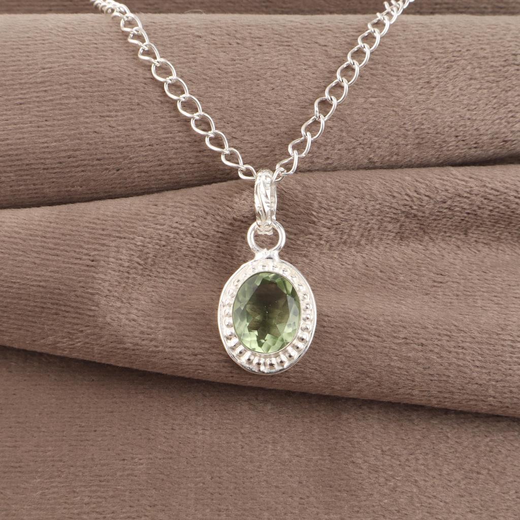 Green Amethyst Gemstone Pendant, 925 Solid Sterling Silver Pendant, Handmade Amazing Jewelry, Gift For Mother