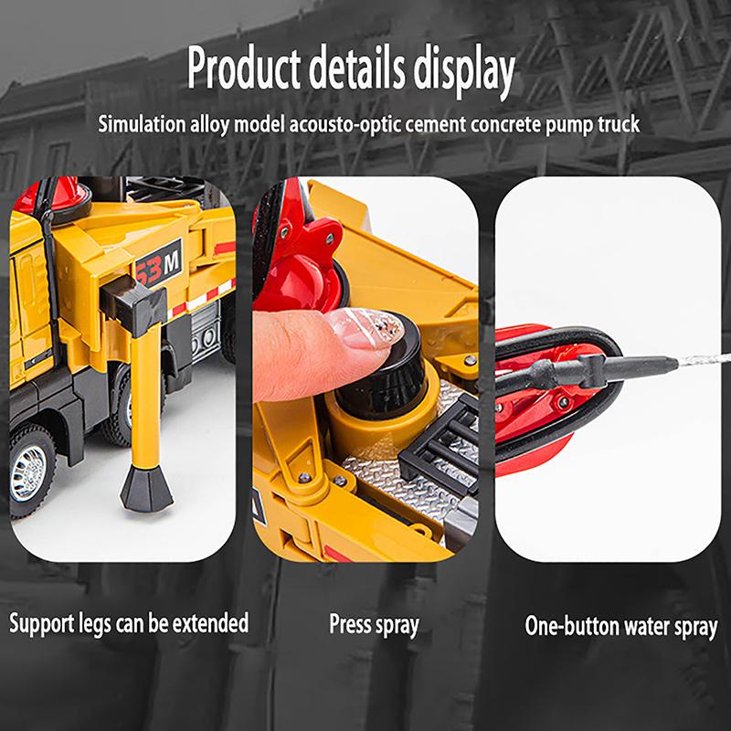 1:32 Concrete Pump Truck Toy Car Diecast Meatl Vehicle Model Pull Back Sound & Light Miniature Collection Gift For Boy Kid