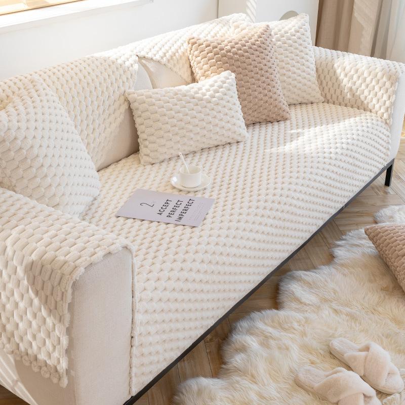 Stroking Cats Sofa Cushion Winter Thickened Non-Slip Plush Seat Cushion Modern Simple Beige Sofa Cover Towel Cover Cloth Winter