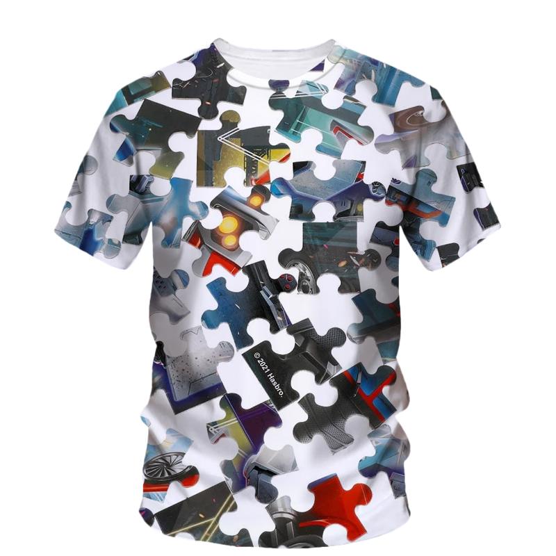 Card Puzzle T-shirt Multicolor Multishape 3D Printing T Shirts Round Neck Short Sleeves For