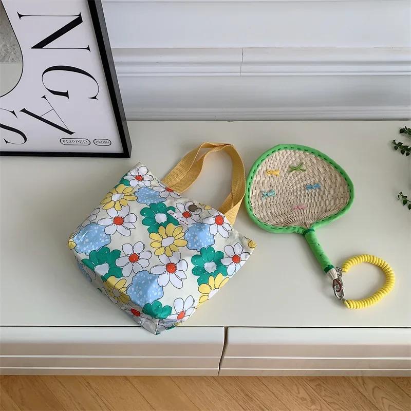 Korean Cloth Handbags Lunch Box Bag Women's Beauty Flower Canvas Bag Outside Shopping Toiletry Phone Oagnzier Storage Bags