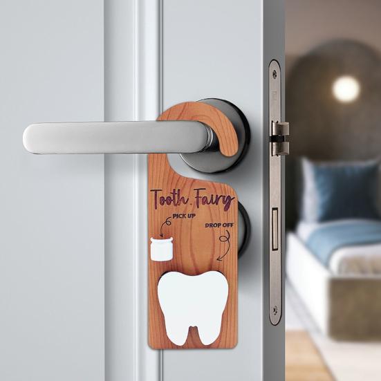 1/2Pcs Wooden Tooth Pattern Door Hanging Decoration Natural Wood Teeth Stand Gate Kid Tooth Loss Milestone Marker
