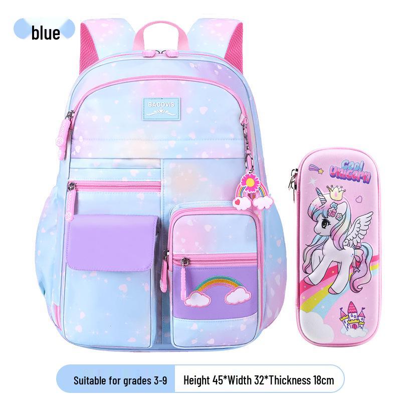 Rainbow-Design Large Capacity Backpack for Girls, Grades 1-6