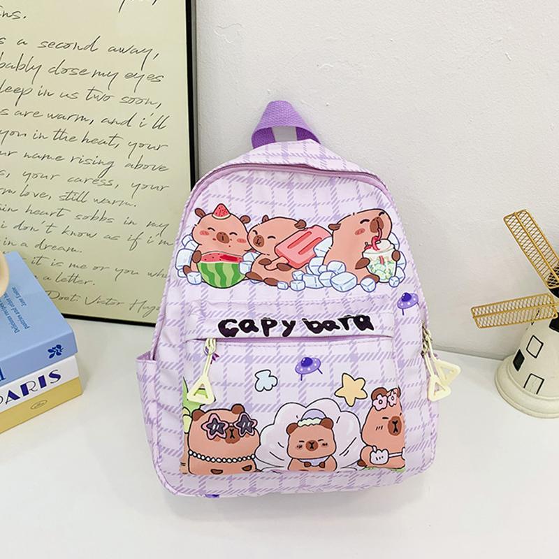 Large Capacity Capybara Backpack Cartoon Cute Backpack Multipurpose Stain-Resistant Students Schoolbag Trendy Printed Backpack