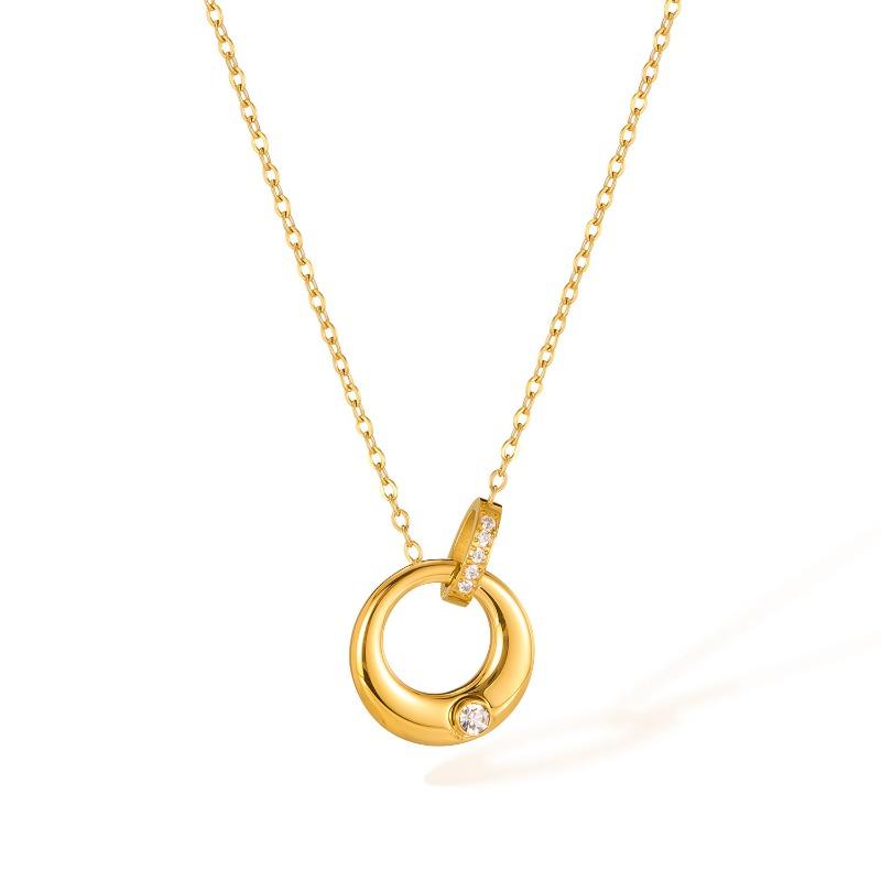 Gold Circular Ring Pendant Necklace – Dainty CZ Crystal Minimalist Jewelry, Elegant Everyday Gift for Women