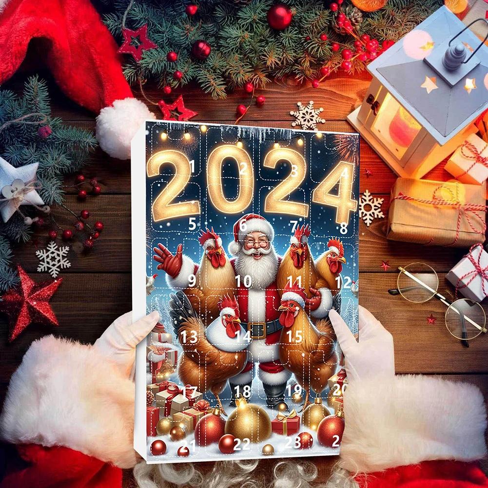 Рождественский адвент-календарь 2024 года с курицей в шапках Санты — фото 11